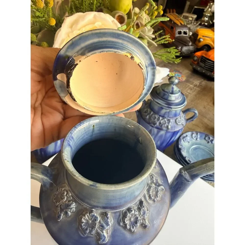Vintage 1950 Cobalt Blue Ceramic, Exquisite, Delicate, Tea Set - 13 pcs